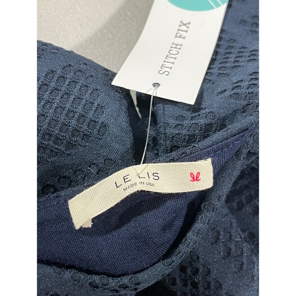 Le Lis Dress Womens Medium Kano Navy Blue Sleeveless‎ Textured Knit A Line USA - Picture 3 of 11